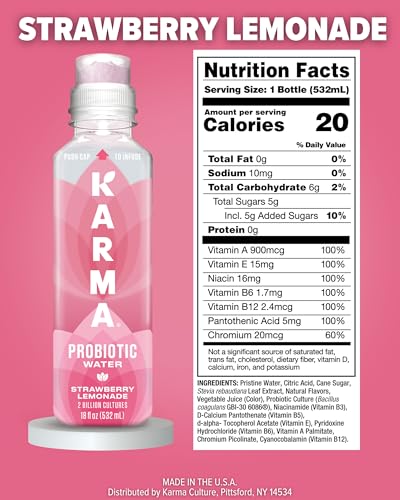 Karma Probiotic Water - 12 Pack, Strawberry Lemonade Drink - Immune & Gut Health Support