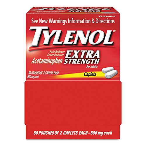 Tylenol Extra Strength Caplets with Acetaminophen, Pain Reliever & Fever Reducer, 2-Pack of 50 ct