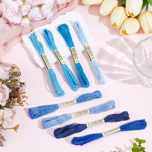 Image of 1 Box 65.6 Yards 8 Skeins 6 Ply Blue Friendship Bracelet String Variegated Embroidery Cotton Thread Bulk Yarn Assorted Cross Stitch Gradient Floss Set for Sewing Hand Making Knitting Crafts