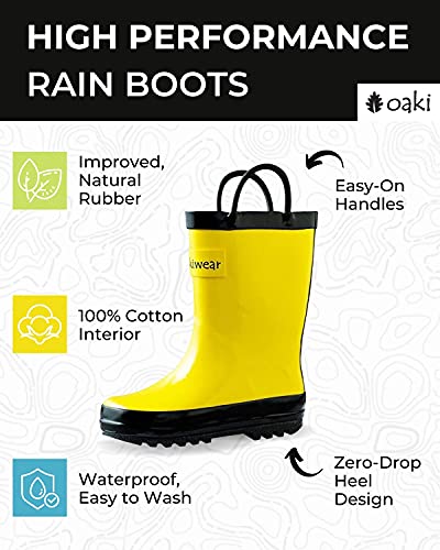 Oaki Kids Waterproof Rain Boots Easy-On Handles, Yellow & Black, 12 Little Kid #TOP1