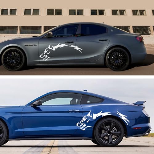 Image of TOMALL 50'' 2Pcs Wolf Car Sticker Decal for Car Body Side Stickers Auto Wolf Graphics Racing Sports Stripes Stickers for SUV Off-Road Vehicles Car Hood Trunk Universal Waterproof Vinyl Sticker (White)