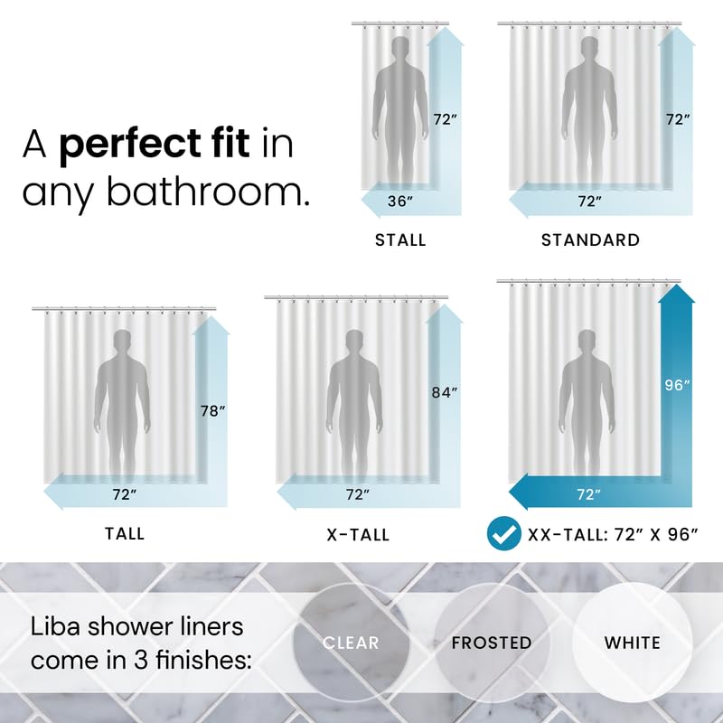 Image of LiBa Bathroom Shower Curtain - Waterproof Plastic Shower Curtain Premium PEVA Non-Toxic with Rust Proof Grommets Clear 8G Heavy Duty Bathroom Accessories 72x96 | Non-Toxic shower liner, waterproof plastic shower curtain, rust-proof grommets, weighted magnets, bathroom accessories