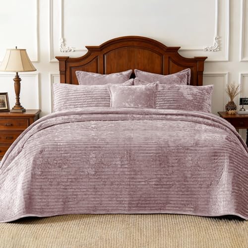COCOPLOCEUS Velvet King Quilt Set 120x128 with Shams Pink