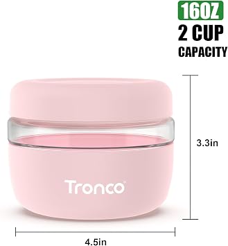 Tronco 16 oz Glass Food Storage & Lunch Bowl Containers with Airtight Lids | Leak & Spill Proof Meal Prep Container & Food Storage Jar for Lunch, Salad, Oats, Soup, BPA-Free, Microwave & Dishwasher Safe