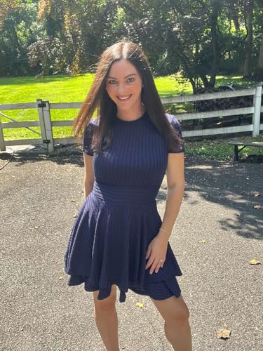 Image of Womens Summer Mini Dresses Short Sleeve Casual Crewneck Knitted Crochet Flowy Tiered Sundress