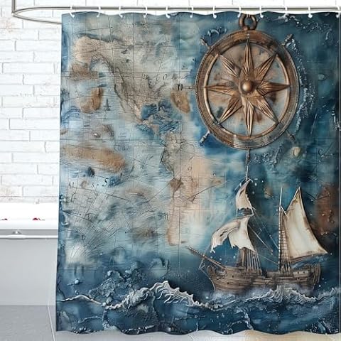 cromcu Nautical Waterproof Shower Curtain Set Cover