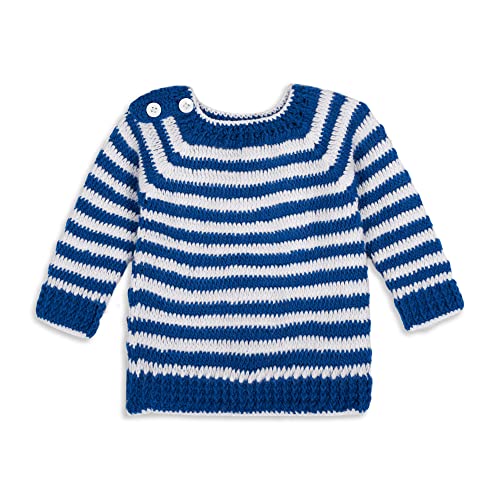 Image of Handmade Knitted Crochet Sweater Pyjama with Cap & Shoes for Boys & Girls for Wedding Birthday Party Photography Baby Showers New Born 0-24 Months (Blue)