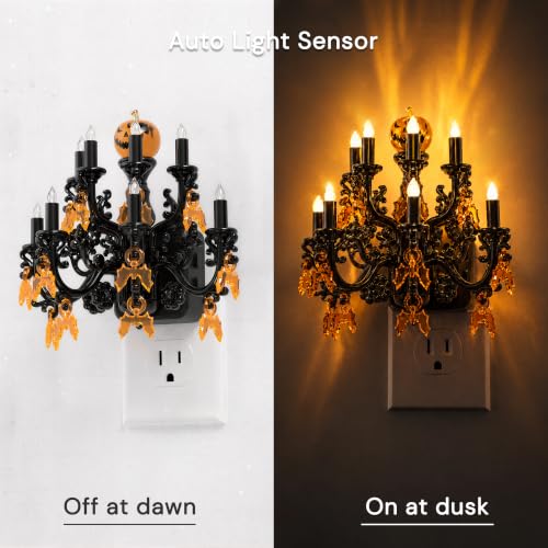 Image of L LOHAS LED Halloween Night Light,Crystal Chandelier Candle Nightlight | Dusk to Dawn Sensor,Dimmable Nightlights,1600K Amber,Pumpkin Flame Vintage Home Decor,Rotatable Night Lights for Kids Bedroom