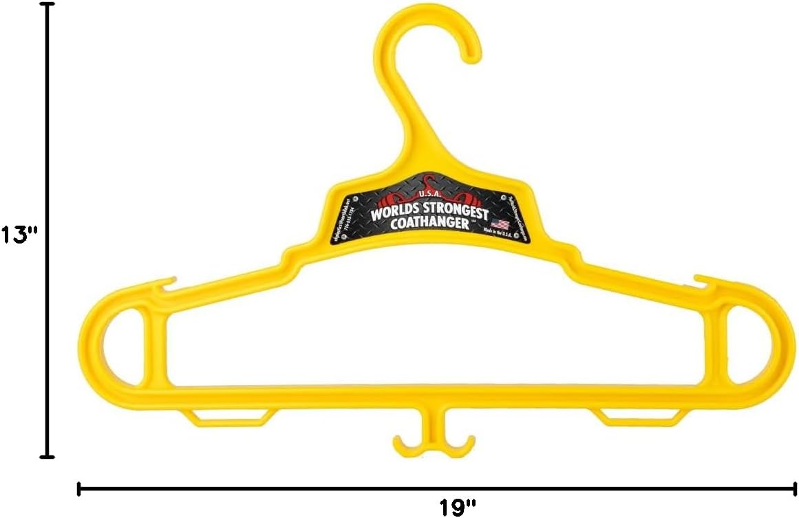 Worlds Strongest Coat Hanger | USA Made | 140 lb Load Capacity | Multipurpose Gear Hanger | Yellow (40)
