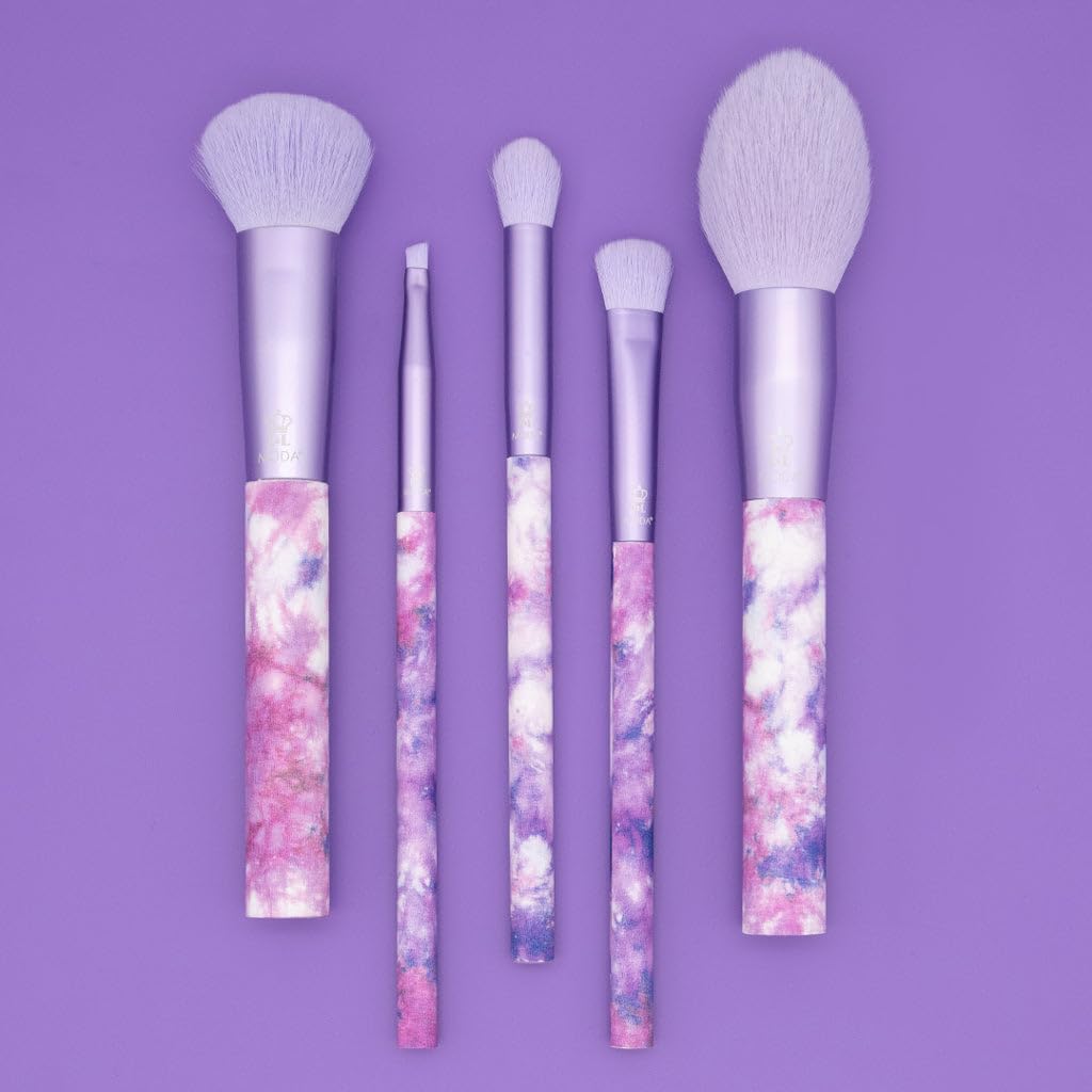 MODA Tie Dye, 5pc Full Face Makeup Brush Set, Includes - Blush, Complexion, Shadow, Crease, & Liner Brushes, Peaceful Purple