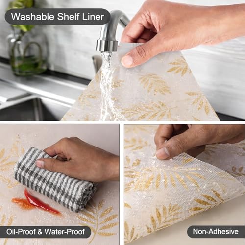 Image of SHOPPOFOBIX Kitchen Mat EVA Food Grade Multipurpose Washable Anti Slip Mat /Sheet for Fridge, Shelf Liner, Table, Kitchen Drawer mat (Golden Leaf)