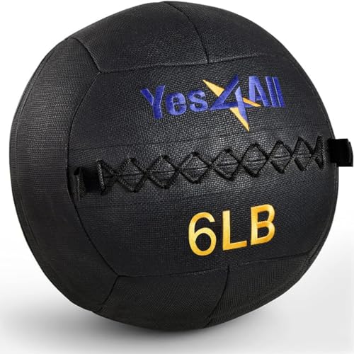 Yes4All Wall Ball, Soft Leather Weighted Medicine Ball, Sand Iron Med Ball for Dynamic Multifunctional Exercise, 6lbs – 30lbs