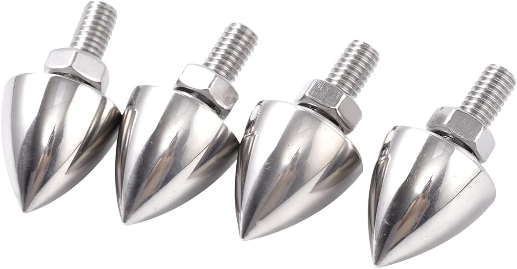 Universal Bullet License Plate Fastener Screw Caps for Standard License Plates 1-inch Stud w/Metric M6 x 1.0 Threads 4 Pcs 304 Stainless Steel Highly Polished to a Beautiful Mirror Like Finish