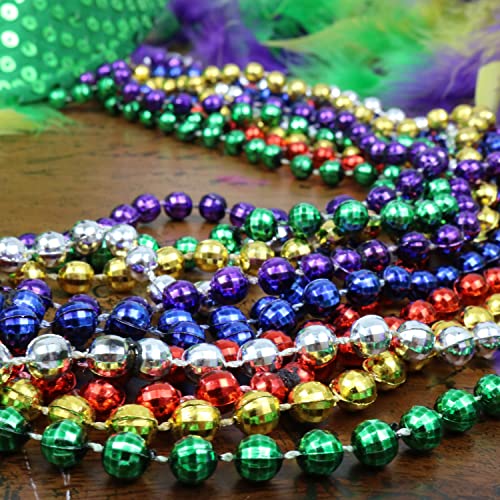 GiftExpress 12 pack Mardi Gras Beads Necklace, Assorted Metallic Colors Disco Ball Beaded Necklaces, Mardi Gras Throws, St Patrick's Day Beads, Party Beads Costume Necklaces