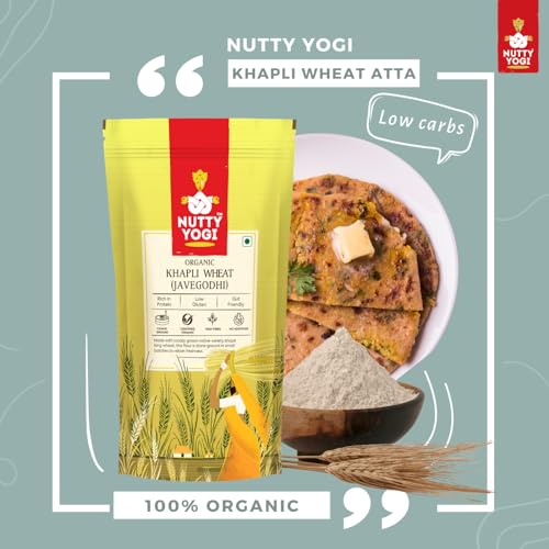 Image of Nutty Yogi Organic Khapli Flour Atta - 800gm x 3 | Whole Grain High Fiber Flour for Chapati, Roti, Bread & Healthy Baking | Low-Gluten Wheat Flour | High Dietary Fiber for Easy Digestion | Khapli Atta
