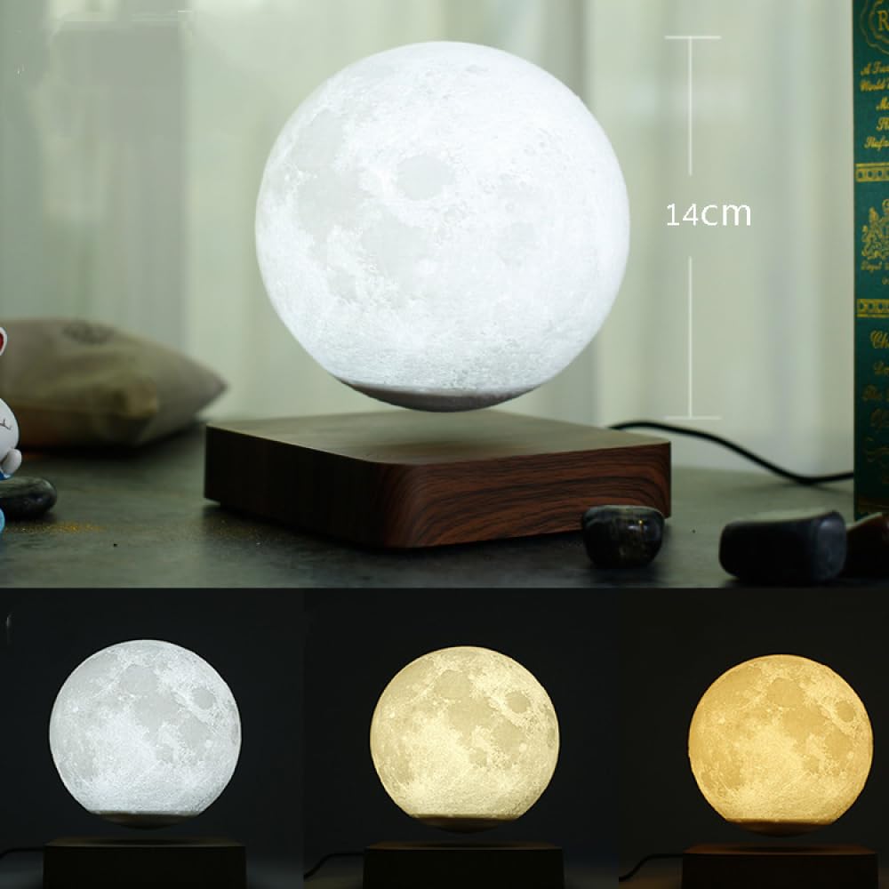 HAZARA Lámpara de Luna de levitación magnética impresión 3D Luna led cabecera decoración Juguete luz de Noche Moda Regalo de cumpleaños-A