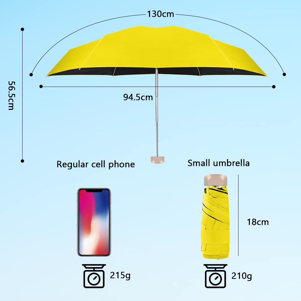 Vicloon Mini Ombrello, Ombrello Tascabile con Manico Dorato Nervature in Lega di Alluminio, Portatile Compatto Pieghevole Viaggio Ombrello, UPF>50+ Ombrello da Sole/Pioggia