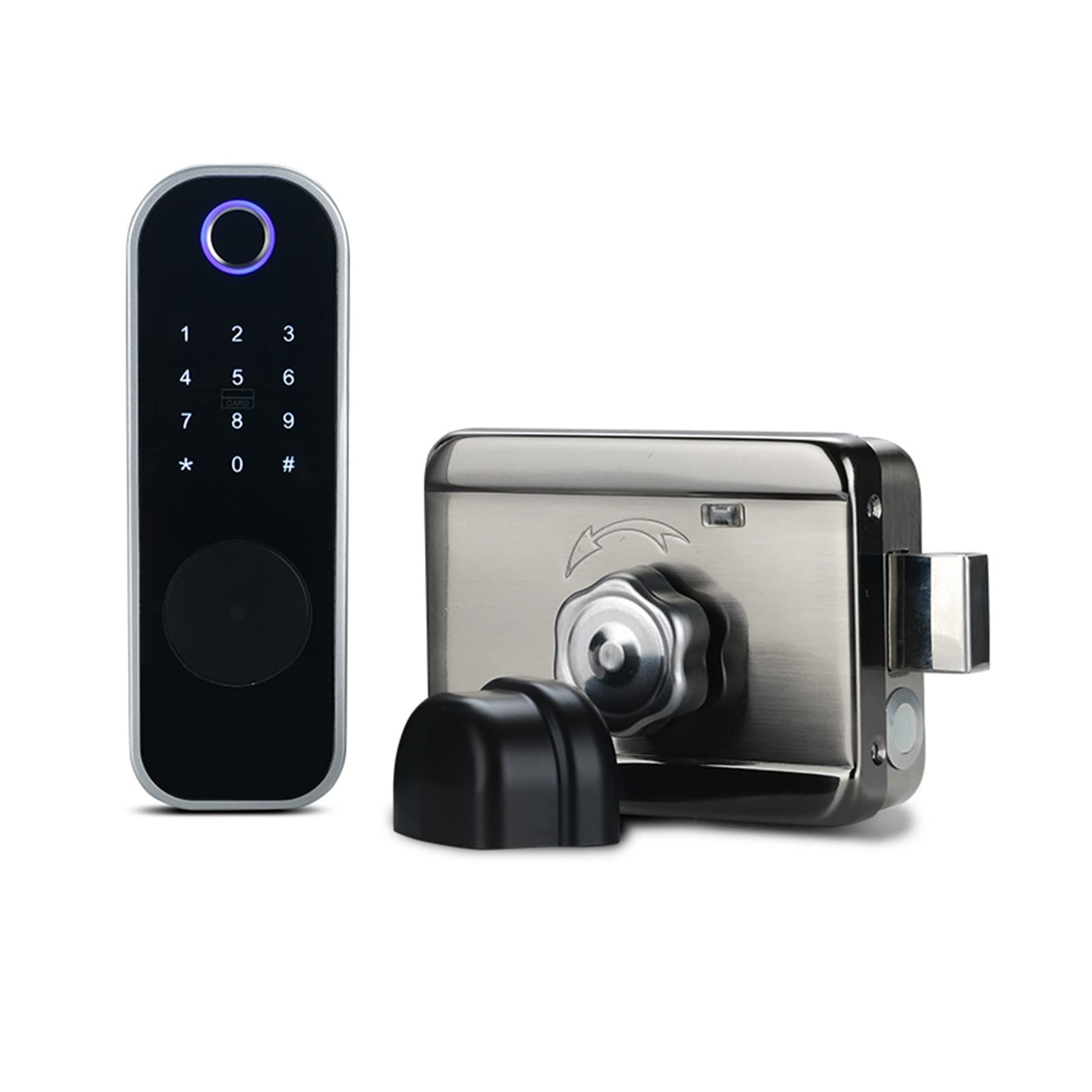 Inteligentny zamek do drzwi, Blokada drzwi odcisków palców elektroniczny inteligentny telefon homePassword App Odblokuj wsparcie SmartLife/Lock Hotel Metal Gate(TTlock Silver)