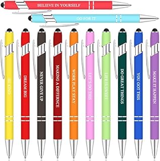 12 Pieces Quotes Pen Inspirational Ballpoint Pen with Stylus Tip Motivational Messages Pen Metal Inspirational Pen Set Metal Black Ink Pens Encouraging Stylus Pen (Pastel Colors, Classic Style)