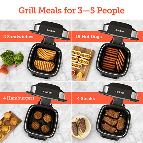 Cosori Indoor Grill & Smart Xl Air Fryer Combo Aeroblaze, 8-In-1, 6Qt, Grill, Broil, Roast, Bake, Crisp, Dehydrate, Preheat & Shake Remind & Keep Warm, Works With Alexa & Google Assistant, Silver #TOP4