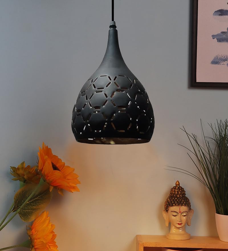 Image of GreyWings Single Dome Black Aluminium Hanging Pendant Light for Ceiling, Modern Antique Decor, (Bulb not Included) Pack of 4