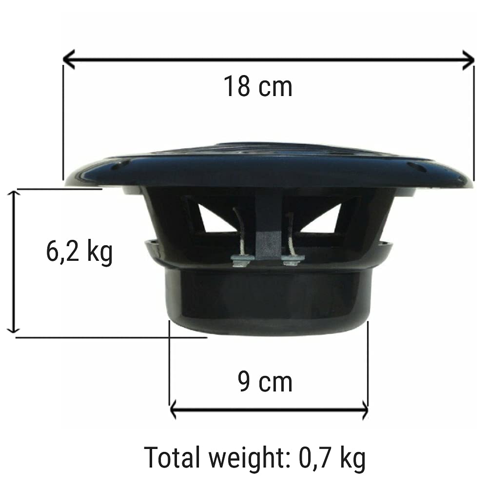 Pyle 2 PLMR60B Lautsprecher, 18 cm, 180 mm, Schwarz, Doppelkegel, wasserfest, für Meer, Pool, Boot, Hotel, Pub, Bar, 4 Ohm, 75 Watt RMS, 150 Watt Max, Paar