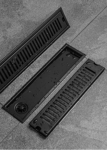 4 Inch Wide Stainless Steel Linear Shower Drain - Odor Proof Floor Grate with Hair Catcher & Removable Cover, Matte Black, 60x10cm (23.6"x3.9") - Perfect for Bathrooms, Kitchens & Outdoor Use