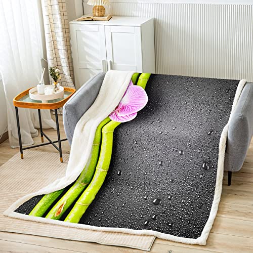 Cobertor de lã com cerca de bambu, cobertor de pelúcia com estampa floral de flores e ramos de folha