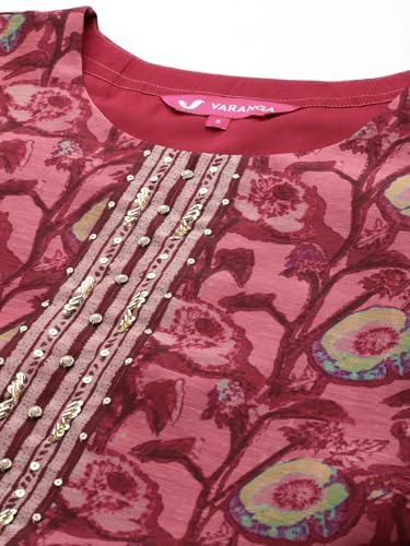 Image of Varanga Women Floral Printed Kurta Pant Set with Dupatta | Silk Blend Fabric | Summer Wear | 3 /4 Sleeve Round Neck | Lightweight & Comfortable Daily Wear