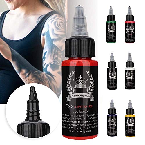 Tattoo Ink Set, 7 Bottles Long-lasting Pigment Ink Kit for Body Tattooing Supply, 30ml/Bottle (7 Corlors) - Thumbnail 4