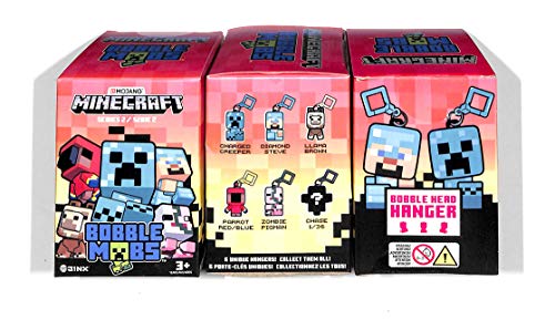 Minecraft Bobble Mobs Key Chain Blind Box, 3 Pack (One Mystery Figure), Series 2