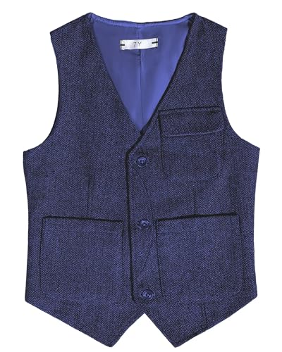 Image of Retro Boys Tweed Vest for Kids Formal Dress Herringbone Suit Vest for Toddler Boy Wedding Waistcoat
