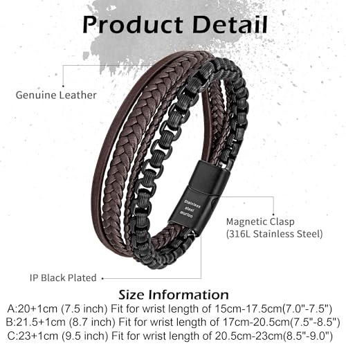 Image of Men's Leather and Steel Chain Bracelet with Clasp