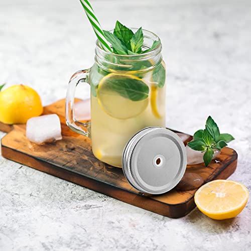 Tosnail 8 Pack 16oz Glass Mason Jar Mugs with Handle, 16 Pcs Tin Lids and 8 Pcs Plastic Straws, 480ml Old Fashioned Mason Jar Drinking Glasses, Clear Glass Cups for Party and Daily Use - Image 5
