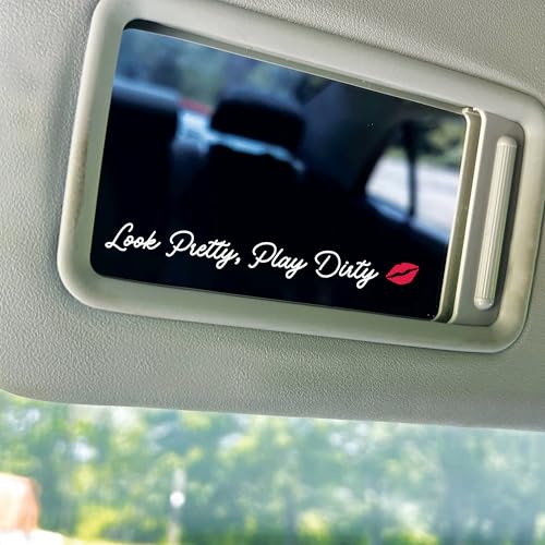 Image of Set 2Pcs Look Pretty Play D*RTY Rearview Mirror Decal Funny Sarcastic Aesthetics Hilarious Sticker Water Bottle Laptop Window Vinyl Waterproof 4 Inches Car Decals for Friend Coworker Dad Mom