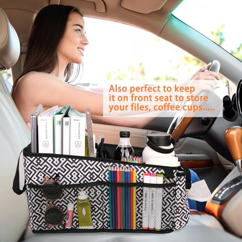 Image of HEYSKAY Car Seat Organizer-Passenger Seat Organizer, Collapsible Small Car Seat Organizer for Console Front /Back, Car Caddy with 4pc Drink Holders Automotive Backseat Organizer for Kids