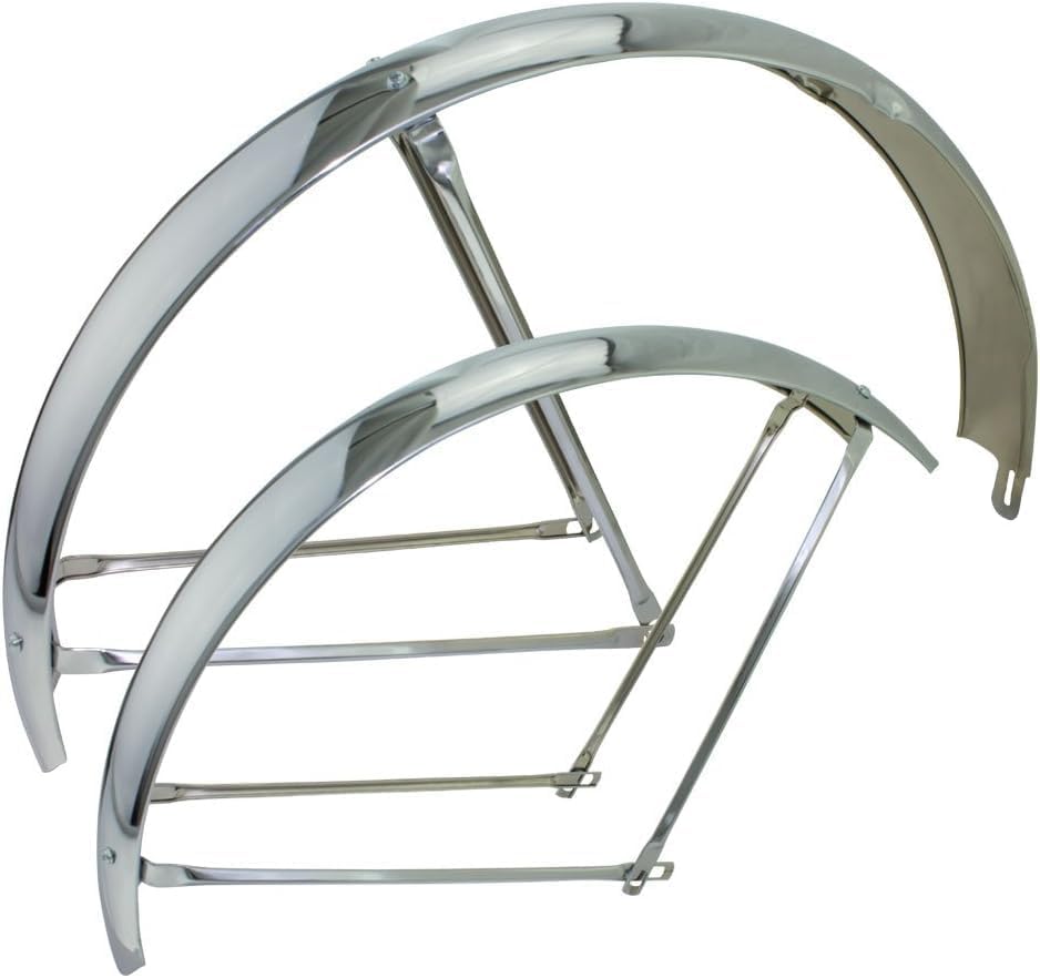 OG Lowrider Classic 26" Adjustable Balloon Fender Set Chrome – 80mm Steel Beach Cruiser Fenders with Braces & Hardware for Custom Lowrider Bikes