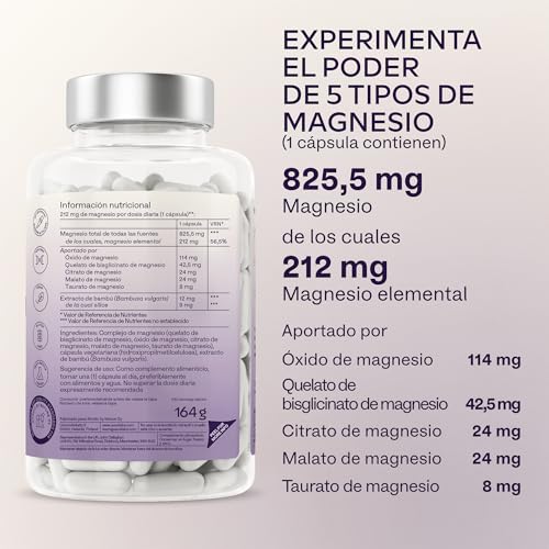 Magnesio Complex 825mg contra el cansancio con 180 cápsulas de acción prolongada 5