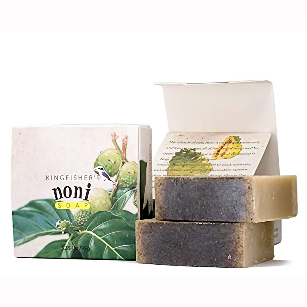 Kingfisher&amp;#39;s Noni Soap, 100% Natural Soap for Sensitive Skin, Handmade with Noni Oil, Extract &amp; Leaf Powder for Gentle Cleansing and
