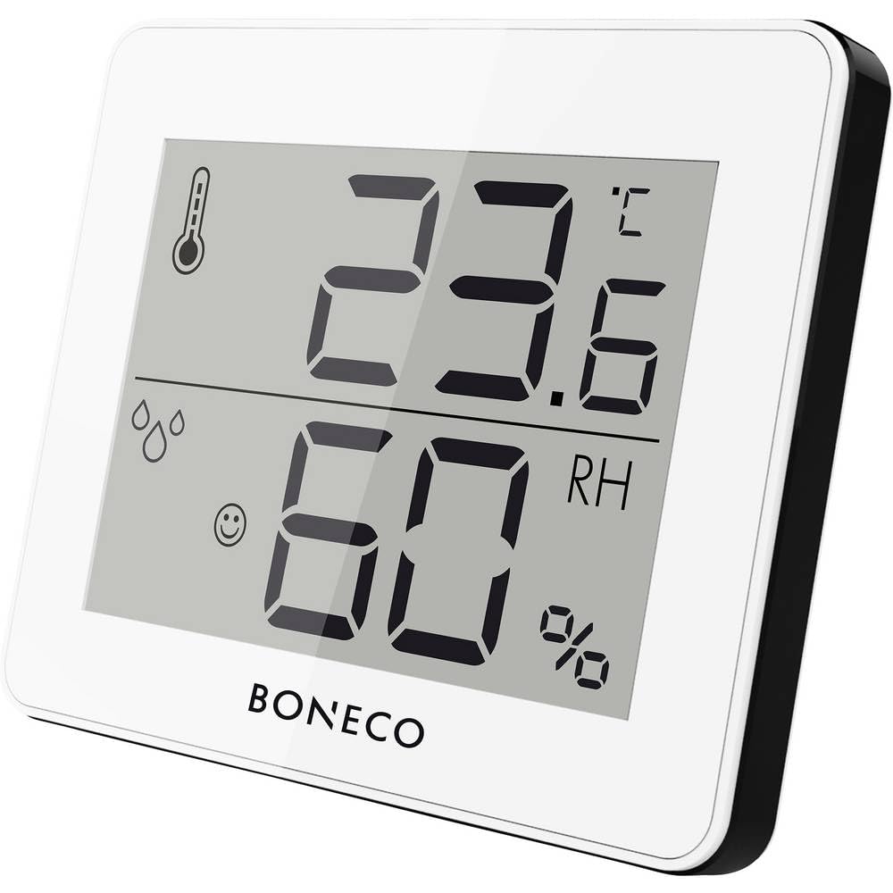BONECO termo-higrometr X200 – cyfrowy wyświetlacz temperatury i wilgotności powietrza w pomieszczeniu – od 0 do 50 ˚C, kolor biały