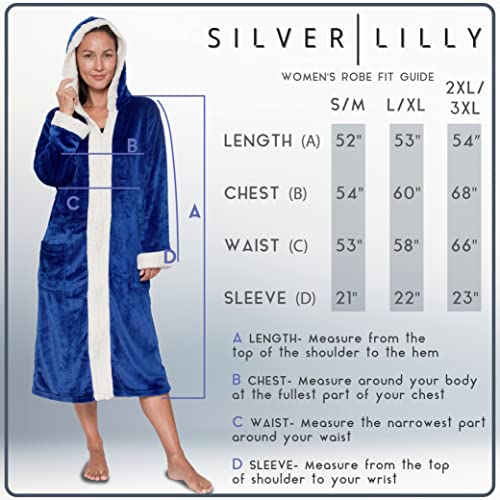 Silver Lilly Womens Robe Zip Up Sherpa Trim With Hood - Long Plush Soft Luxury Bathrobe (Azure Blue, Large/X-Large) #TOP2