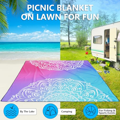 AISPARKY Beach Blanket Waterproof Sandproof, Oversized Large Beach Mat 79" X 83"/120"x108" for 1-8 Adults, Quick Drying&Compact&Lightweight, Picnic Mat Vacation Essentials for Beach Camping Travel