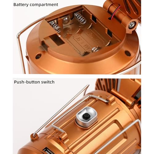 Solar Camping Lantern with Fan,Rechargeable Camping Fans Charging,Waterproof Camping Lantern Operated with Foldable Handle,Portable Outdoor LED Camping Lights,Gold - Image 4