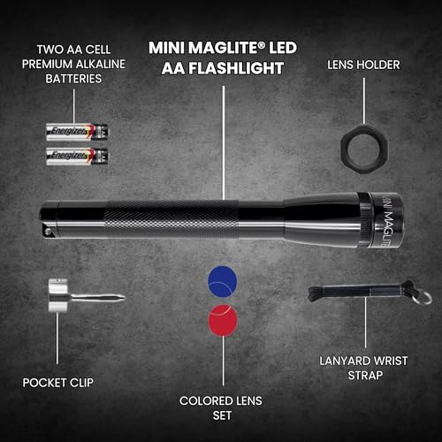 MagLite Mini LED Flashlight - Ultra Bright 127 Lumens, Adjustable Beam, Water-Resistant IPX4, Shock Resistant, 2 Power Modes, includes 2 AA Premium Alkaline Batteries - (Combo Pack, Black) - Image 3