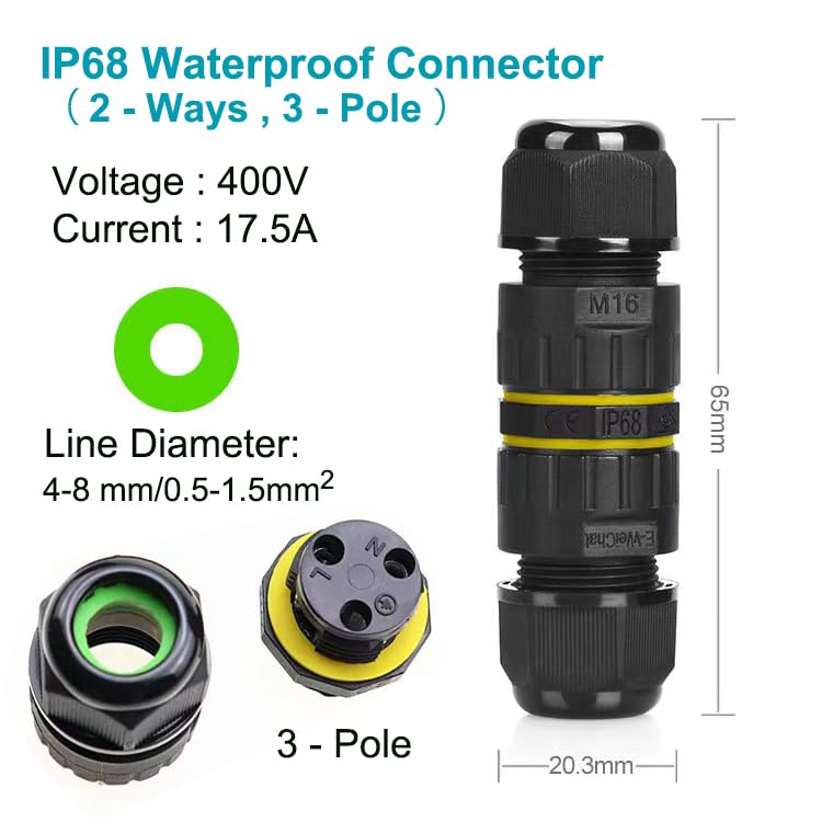 Miniatura 2 de ATB Future - Conectores de cable de alimentación IP68 impermeables, caja de conexiones para exteriores, ideal para cables de 2 o 3 pines de Ø4-0.315