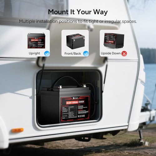Image of DR.PREPARE 12V 100Ah LiFePO4 Battery, Compact Size, 1280Wh Lithium Battery, with 100A BMS, Low & High Temp Protection, IP65, Easy-Fit Design for RV, Trailer, Marine, Off-Grid, Home Backup Power