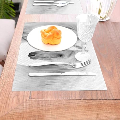 Set de table PVC blanc motif cheval 30x45 cm lot de 6