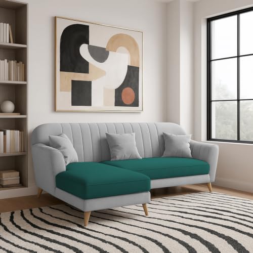 Image of Atticus LHS 4 Seater L Shape Sofa Set with Ottoman for Living Room (Pine Grey Fabric) Premium Fabric Sofa Set
