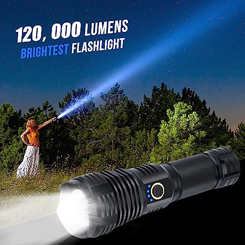Alifa Led Flashlight Rechargeable High Lumens, 120000 Lumens Super Bright Tactical Flashlights, Xhp70.2 Zoomable Waterproof Flash Light 5 Modes For Camping, Home, Outdoor, Emergencies #TOP5