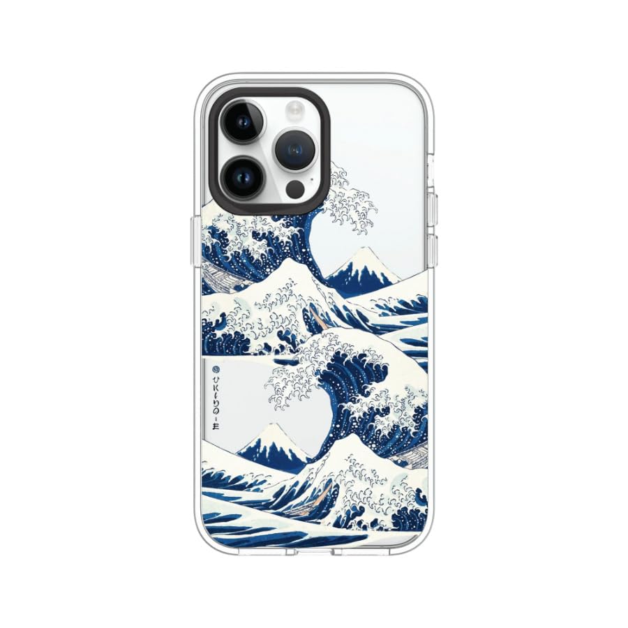 Coque iPhone 14 Pro Max transparente qui ne jaunit pas motif vague de Kanagawa